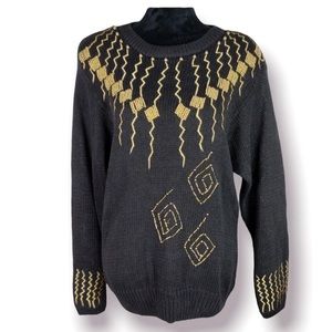 Vintage Beaded Black and Gold Sweater M